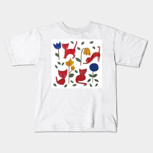 cat and flower pattern Kids T-Shirt